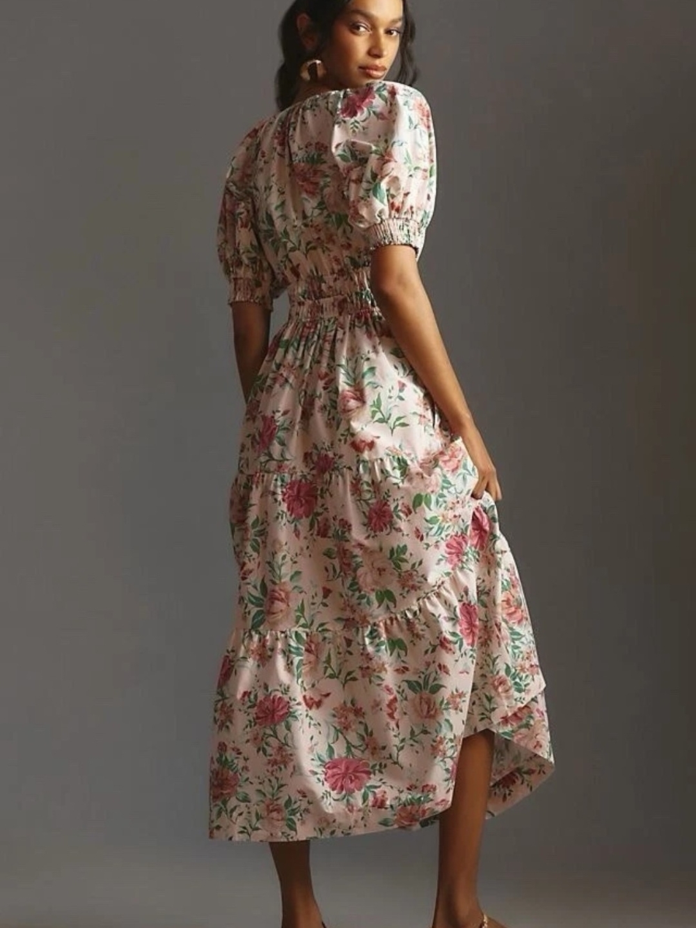 Anthropologie Somerset Maxi Dress  L Floral Puff Sleeve 100% Cotton Pockets - Picture 3 of 11